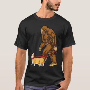 Bigfoot Dog Walk Corgi Funny Sasquatch Lovers Men T-Shirt
