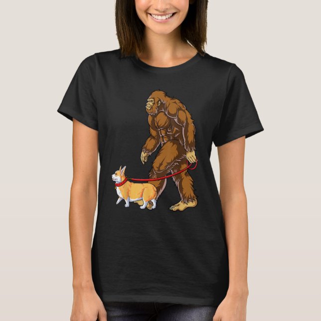 Bigfoot Dog Walk Corgi Funny Sasquatch Lovers Men  T-Shirt (Front)