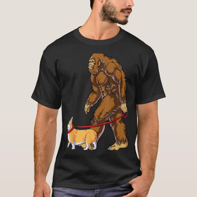 Bigfoot Dog Walk Corgi Funny Sasquatch Lovers Men  T-Shirt (Front)