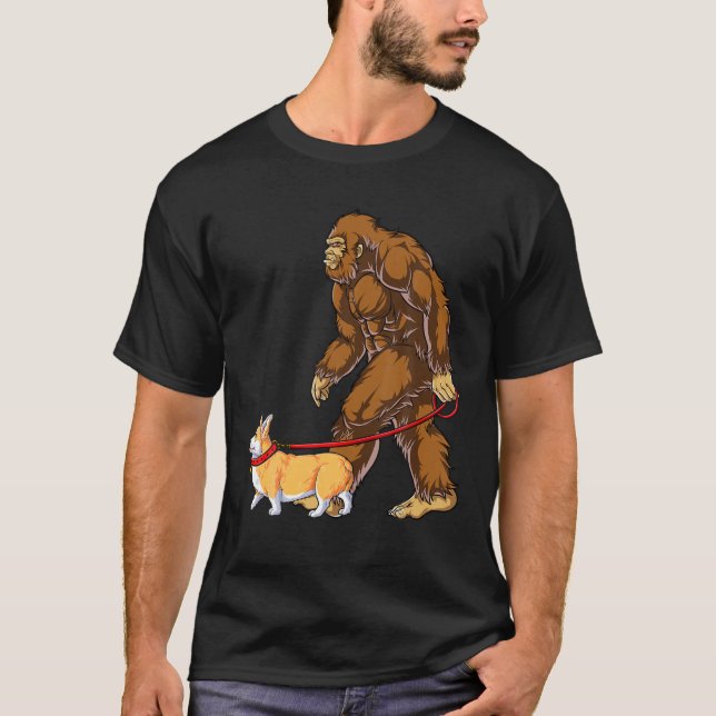 Bigfoot Dog Walk Corgi Men Women Sasquatch Lover G T-Shirt (Front)