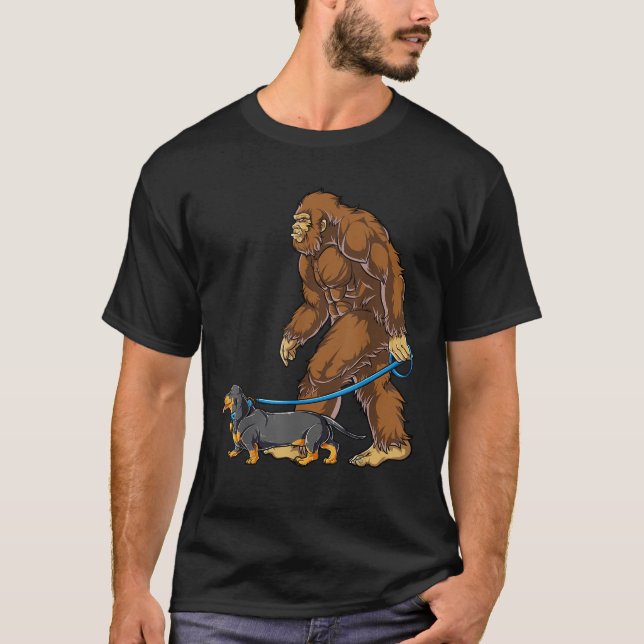 Bigfoot Dog Walk Dachshund Sasquatch Kids Men Wome T-Shirt (Front)