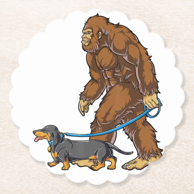 Bigfoot Dog Walk Dachshund T  Sasquatch Kids Men W Paper Coaster (Front)