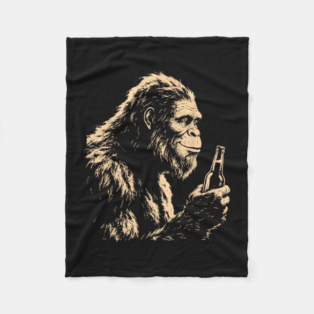 Bigfoot drinking beer funny sasquatch retro art  fleece blanket (Front)