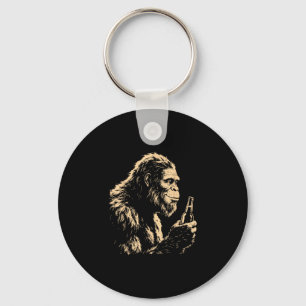 Bigfoot drinking beer funny sasquatch retro art  keychain