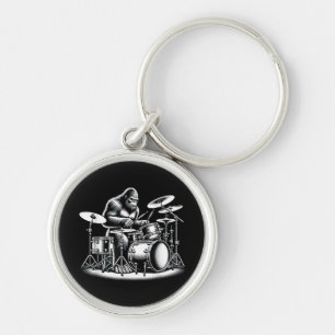 Bigfoot Drummer Sasquatch Playing Drums Musician B Keychain