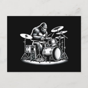 Bigfoot Drummer Sasquatch Playing Drums Musician B Postcard