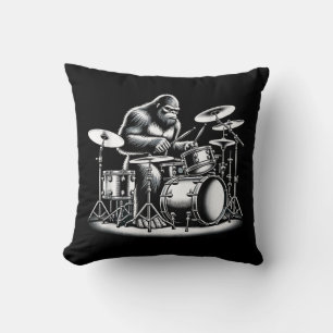 Bigfoot Drummer Sasquatch Playing Drums Musician B Throw Pillow