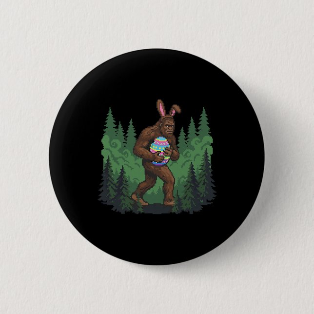 Bigfoot Easter Bunny Sasquatch Egg Hunt Funny Pixe 2 Inch Round Button (Front)