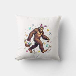 Bigfoot Easter Day Funny Sasquatch Cute Bunny East Throw Pillow