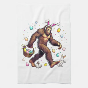 Bigfoot Easter Day Funny Sasquatch Kitchen Towel