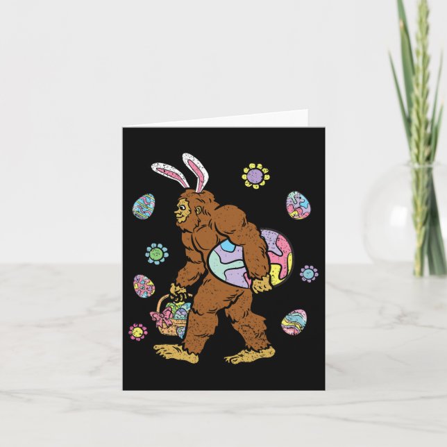 Bigfoot Egg Hunting Easter Bunny Ears Spring Men W Card (Front)