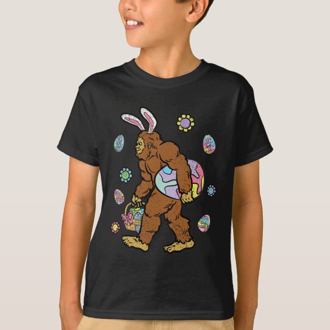 Bigfoot Egg Hunting Easter Bunny Ears Spring Men W T-Shirt (Front)