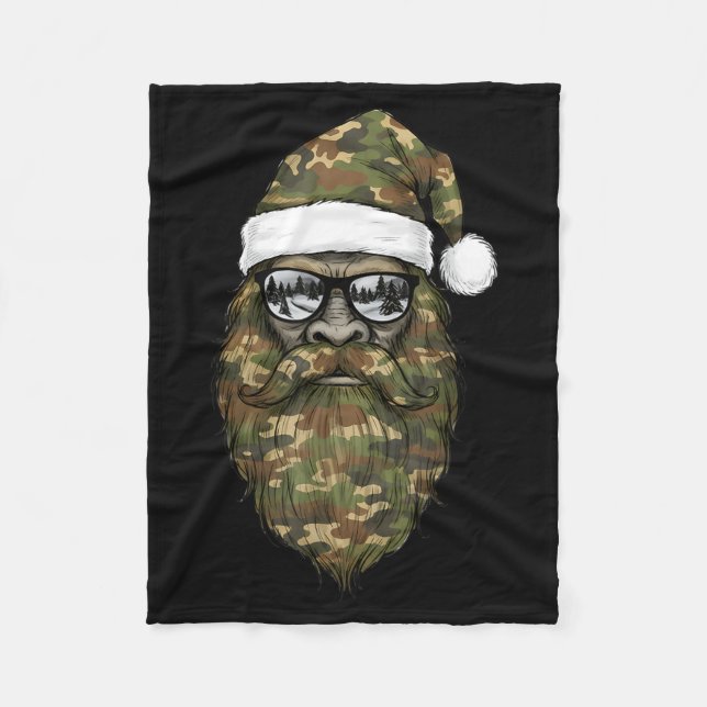 Bigfoot Face Sungles Santa Christmas Camo Xmas Sas Fleece Blanket (Front)