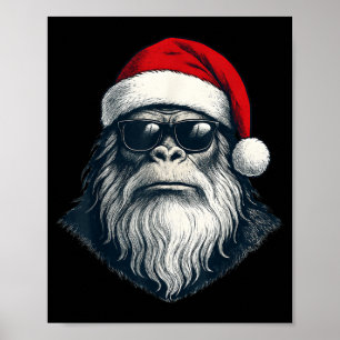Bigfoot Face Sungles Santa Christmas Funny Xmas Poster