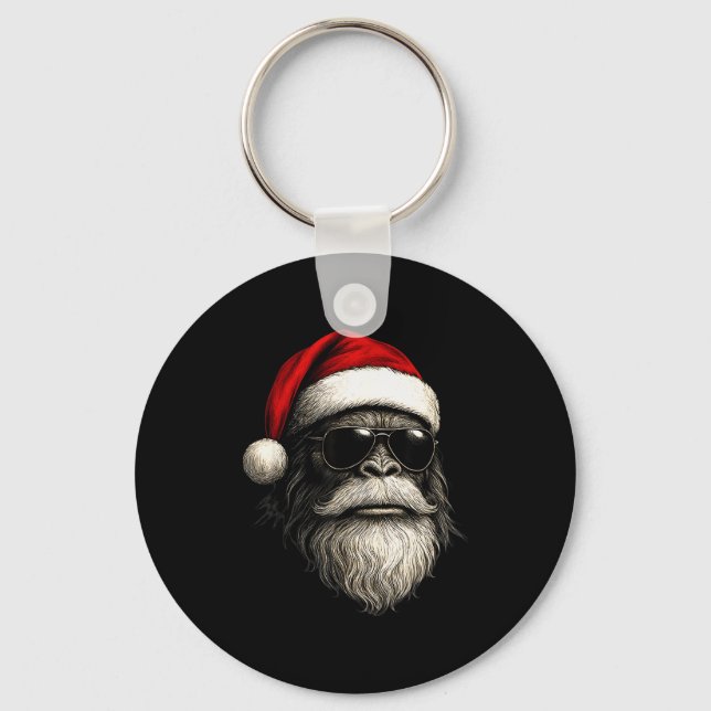 Bigfoot Face Sungles Santa Christmas Funny Xmas Sa Keychain (Front)