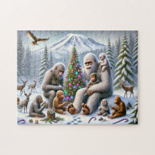 Bigfoot Family Christmas by Mt. Rainier Jigsaw Puzzle
