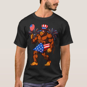 Bigfoot firework american flag bigfoot 4th of july T-Shirt