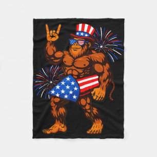 Bigfoot firework american flag sasquatch 4th of fleece blanket