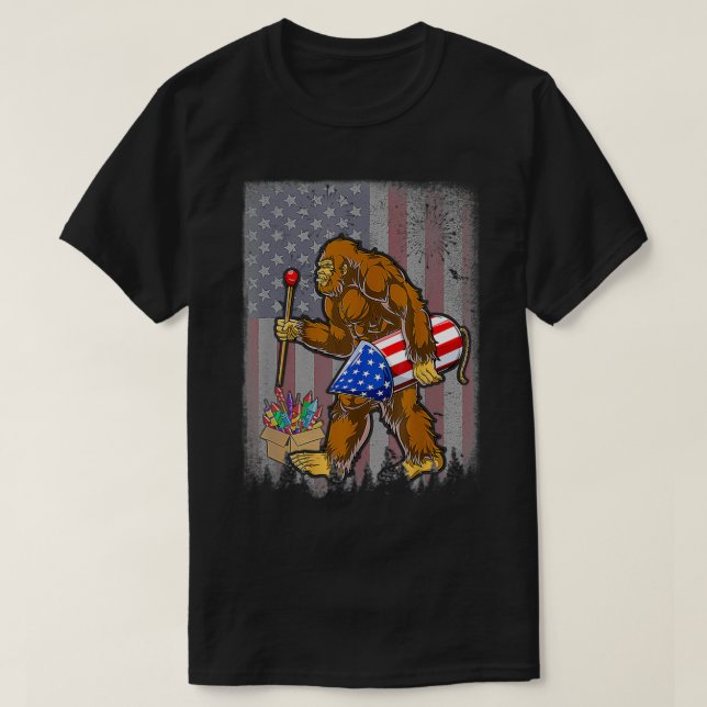 Bigfoot Fireworks 4th Of July Funny Boys Men Sasqu T-Shirt (Design Front)