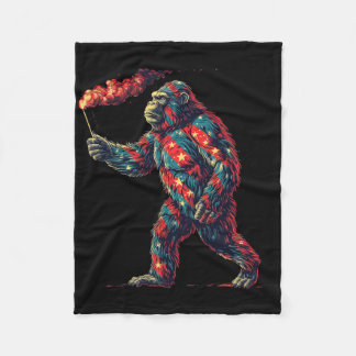 Bigfoot Fireworks 4th Of July Men Sasquatch Americ Fleece Blanket