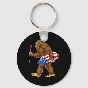 Bigfoot Fireworks 4th Of July Men Sasquatch Americ Keychain