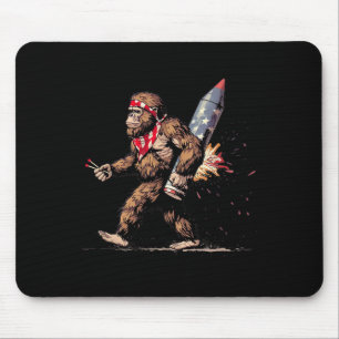 Bigfoot Fireworks 4th Of July Men Sasquatch Americ Mouse Pad