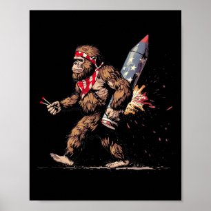 Bigfoot Fireworks 4th Of July Men Sasquatch Americ Poster