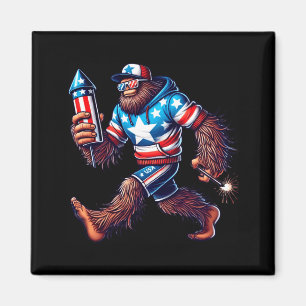 Bigfoot fireworks 4th of july men sasquatch flag magnet