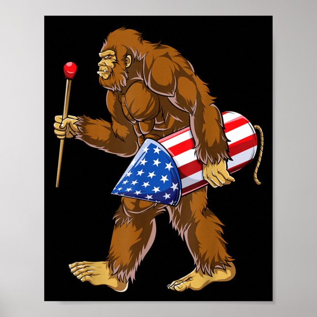 Bigfoot Fireworks 4th of July Men Sasquatch Poster (Front)