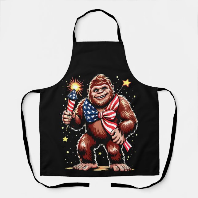 Bigfoot Fireworks 4th Of July Sasquatch US America Apron (Front)