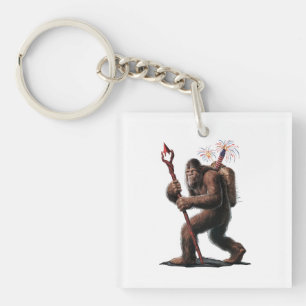 Bigfoot Fireworks 4th of July Usa Flag Sasquatch Keychain