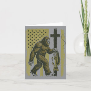 Bigfoot Fishing Camo B Fish Aamerican Flag Card