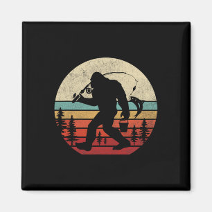 Bigfoot Fishing Funny Retro Sasquatch Dad Men Kids Magnet