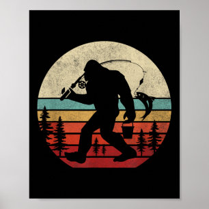 Bigfoot Fishing Funny Retro Sasquatch Dad Men Kids Poster
