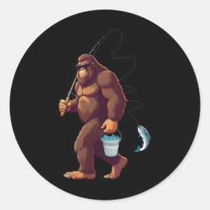 Bigfoot Fishing Funny Retro Sasquatch Fisherman Da Classic Round Sticker