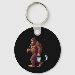 Bigfoot Fishing Funny Retro Sasquatch Fisherman Da Keychain