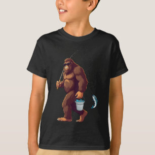 Bigfoot Fishing Funny Retro Sasquatch Fisherman Da T-Shirt