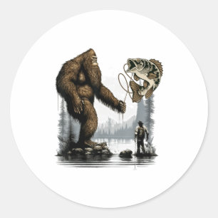 Bigfoot Fishing Funny Sasquatch Fi-shirt  Classic Round Sticker