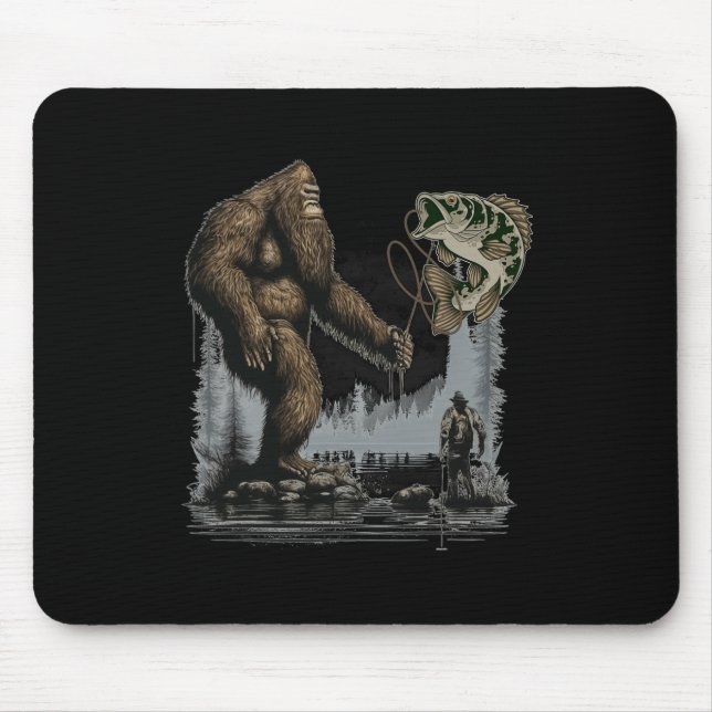 Bigfoot Fishing Funny Sasquatch Fish  Mouse Pad (Front)