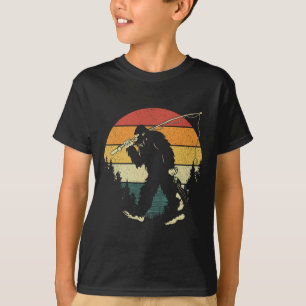 Bigfoot Fishing Funny Sasquatch Fish Sunset 80s B T-Shirt