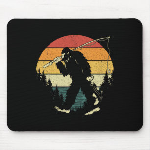 Bigfoot Fishing Funny Sasquatch Fish Sunset 80s By Mouse Pad