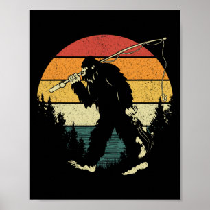 Bigfoot Fishing Funny Sasquatch Fish Sunset 80s By Poster