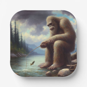 Bigfoot Fishing Paper Plate