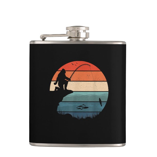 Bigfoot Fishing Sasquatch Frisherman Funny Fathers Hip Flask (Front)