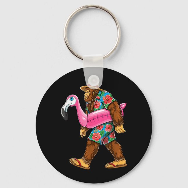 Bigfoot Flamingo Sasquatch Summer nk Float ol Keychain (Front)
