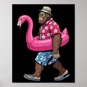Bigfoot Flamingo Sasquatch Summer Pink Float Pool  Poster