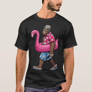 Bigfoot Flamingo Sasquatch Summer Pink Float Pool  T-Shirt