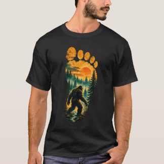 Bigfoot Footprint Moon Light Mountain Trees Forest T-Shirt