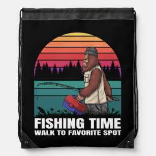 bigfoot going to go fishing drawstring bag