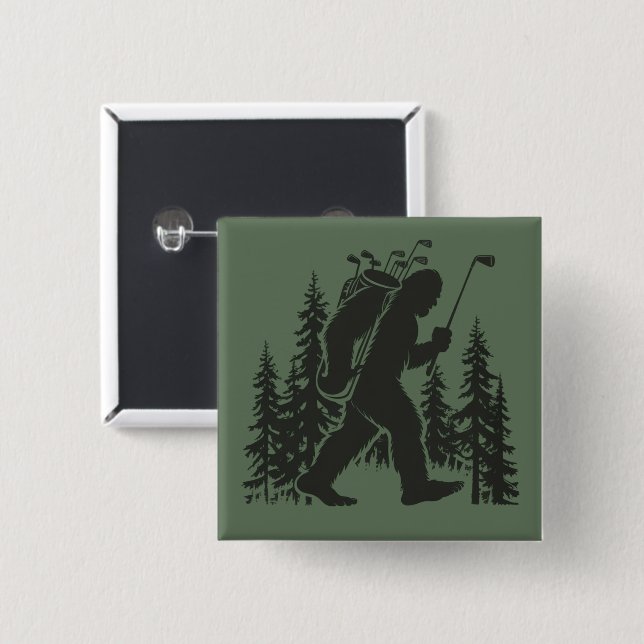 Bigfoot Golfer Tree Funny Sasquatch Golfing Golf 2 Inch Square Button (Front & Back)